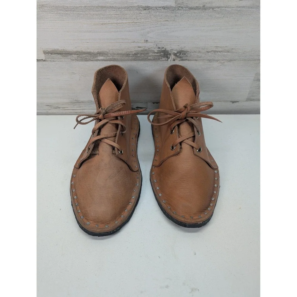 Handmade‎ Leather Chukka Boots Mens 9.5 Brown Vintage Motorcycle Sole